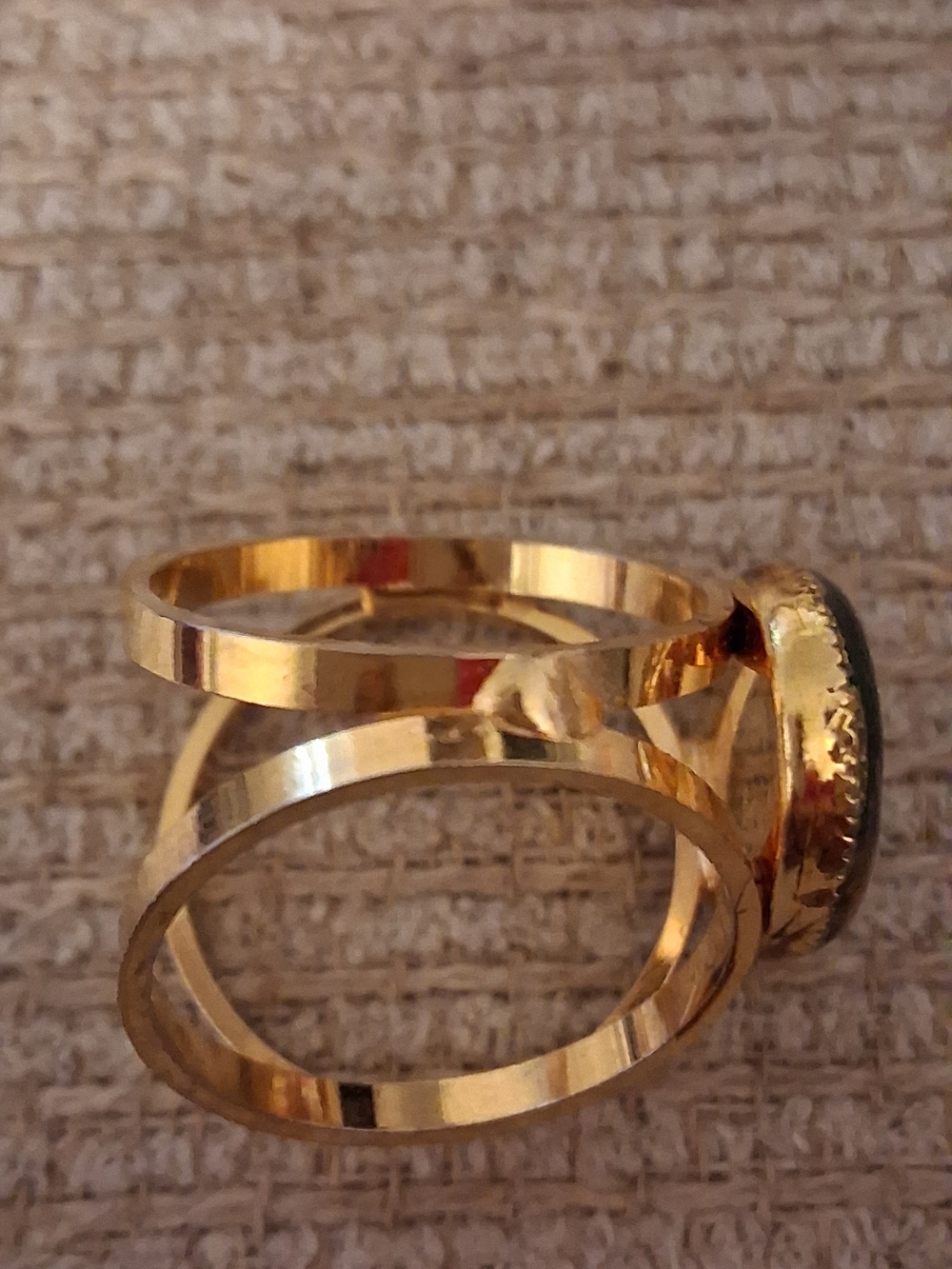 Gold Ring with Green and Black Oval Stone - Women's Fashion Ring - Picture 5 of 11